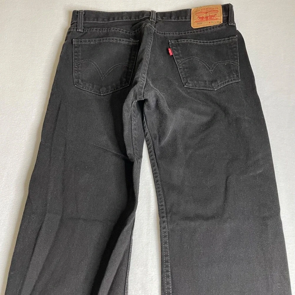 Levis‎ 505 Men's Jeans Black W34 L34 Straight Leg Straight Fit 100% Cotton Denim